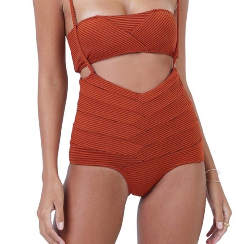 Made By Dawn Orange Vintage Style Ribbed High Waisted‎ Bottoms Size XS